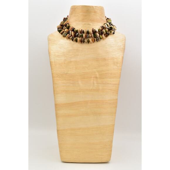 Japan Vintage Beaded Collar Necklace Multi-Strand Stone 1960s Signed BinBH - Picture 8 of 12